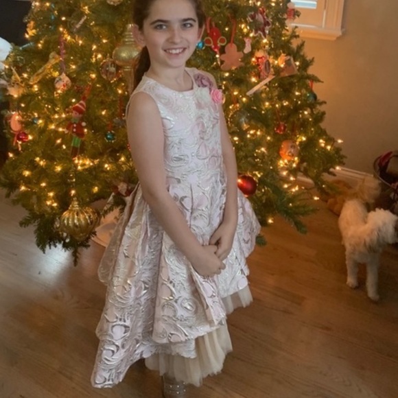 Asymmetrical silver jacquard brocade fancy dress - Picture 2 of 8